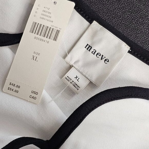 Anthropologie Maeve Contrast Piped Tank Top Size XL White Black V-Neck NWT - Picture 6 of 7